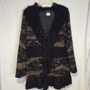Black and Brown Ruffled Cardigan